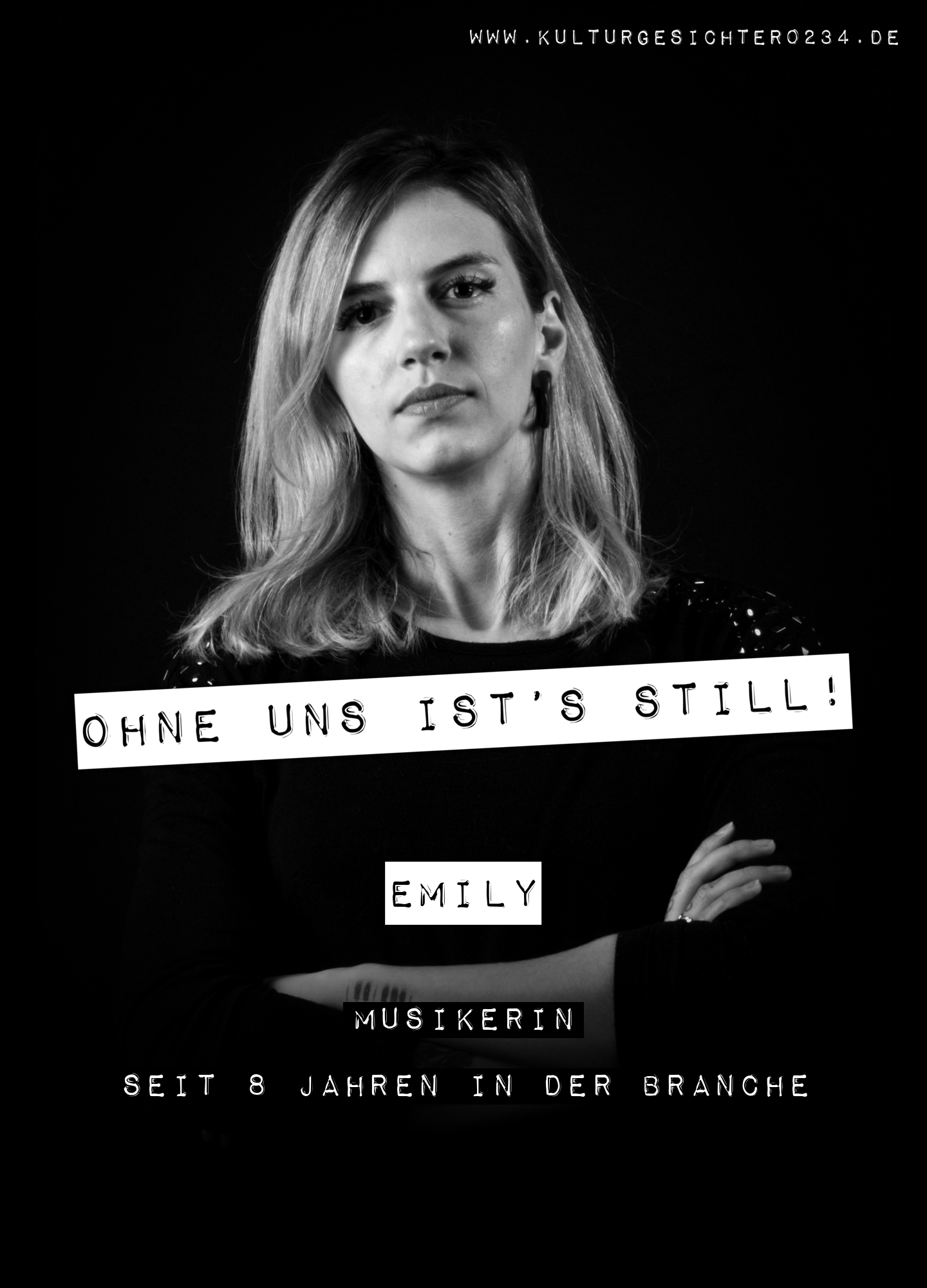 Emily – Musikerin. Seit 8 Jahren in der Branche.