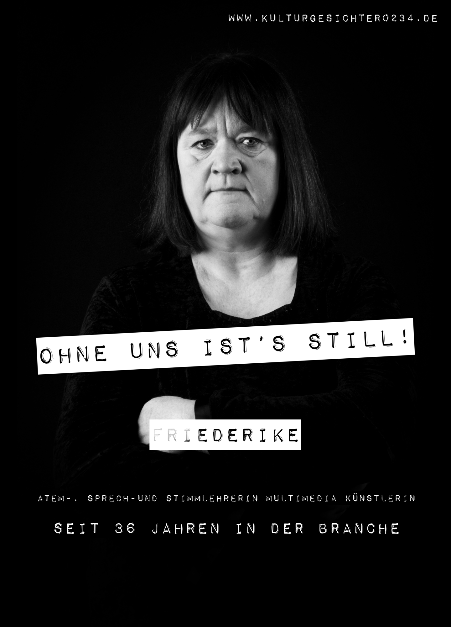 Friederike – Atem-, Sprech-und Stimmlehrerin Multimedia Künstlerin. Seit 36 Jahren in der Branche.