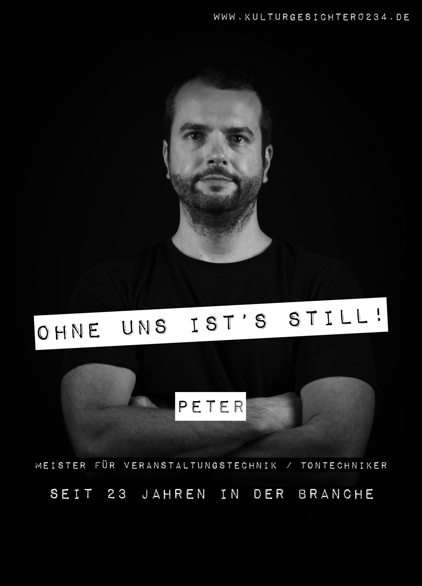 Peter – Meister für Veranstaltungstechnik / Tontechniker. Seit 23 Jahren in der Branche.
