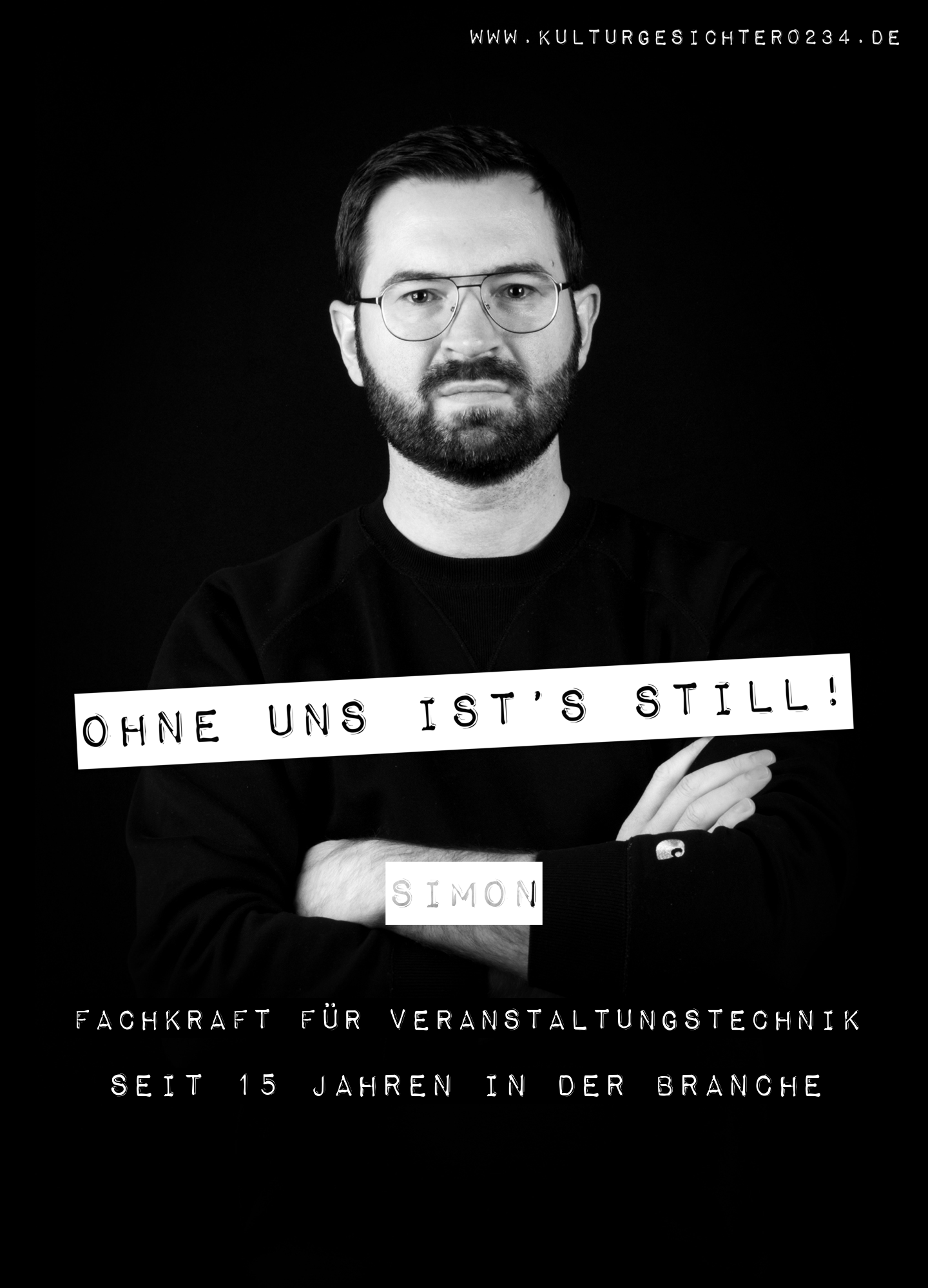 Simon – Fachkraft für Veranstaltungstechnik. Seit 15 Jahren in der Branche.